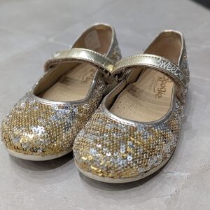 Boogie Browns Gold Sequin Girls Mary Jane Leather Shoes. Size 28 (11)